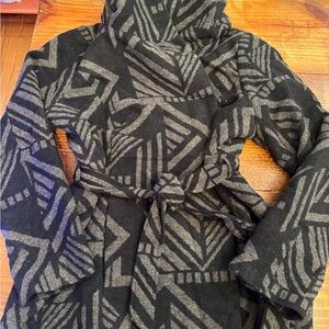 Geometric Patterned Black and Gray Women's Coat